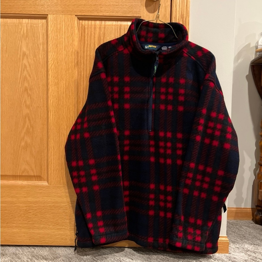 Vintage 90s Eddie Bauer EBTEK 1/2 Zip Plaid Fleece Pullover size Small